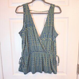 ANTHROPOLOGIE PURE + GOOD Cotton Sleeveless Green and Yellow Boho Top in XS